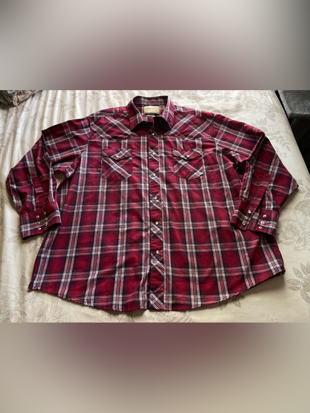 Men’s Wrangler‎ Red Plaid Pearl Snap Shirt 2XL Western Cowboy Rodeo Gorpcore